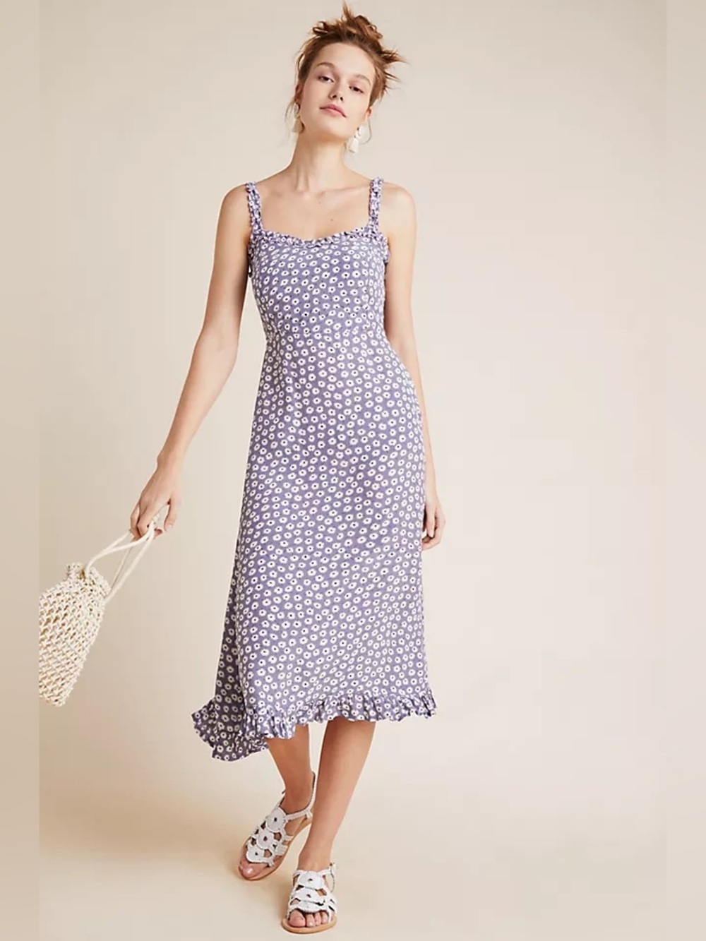 Faithfull the Brand Lavender Praire Chic Floral Ruffle CottageCore Midi Dress